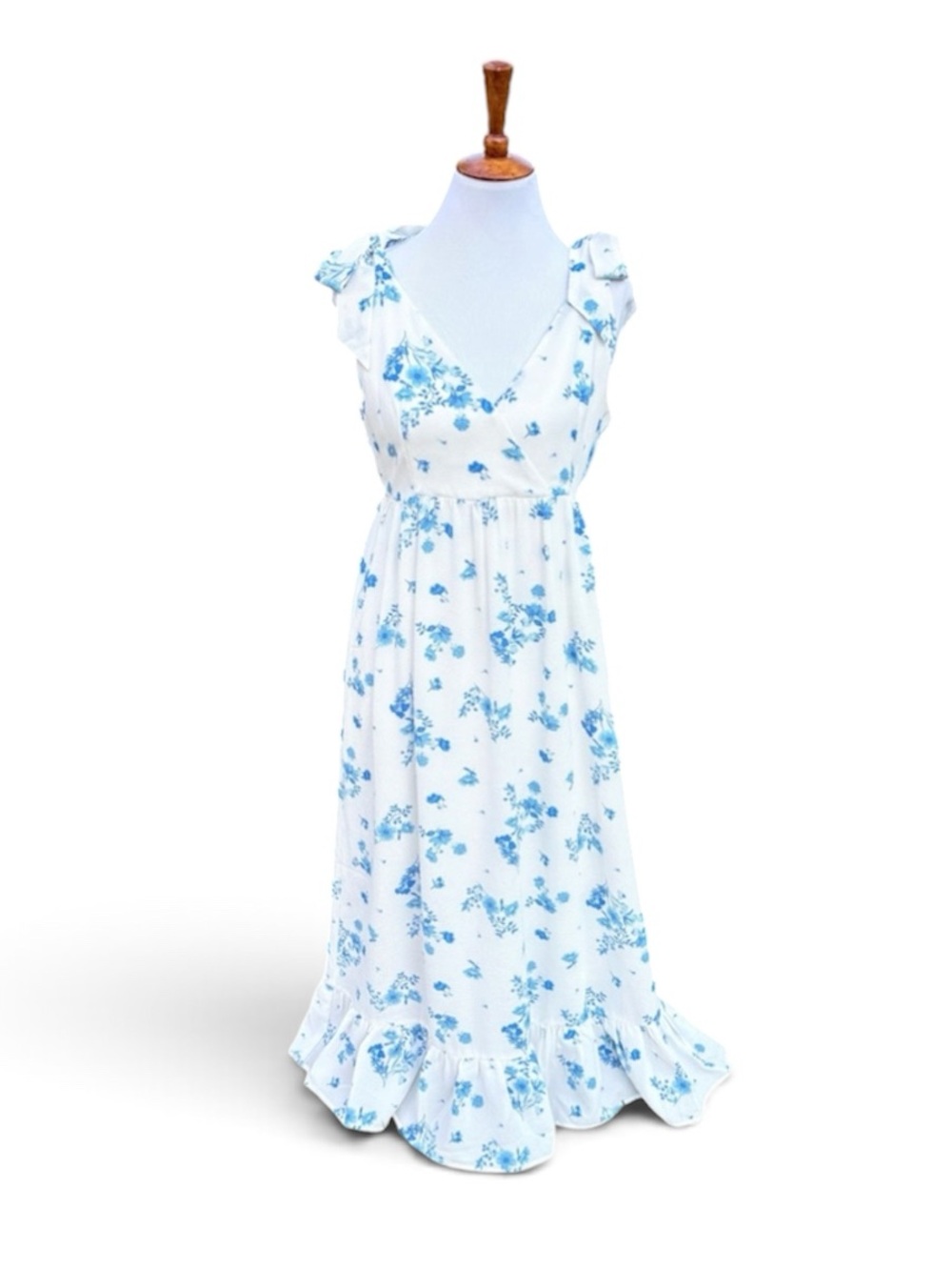 Sugarlips Cream Maxi Dress with Blue Floral Print
